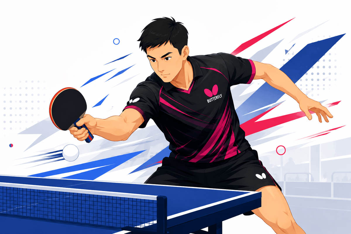 Ilustrasi pemain tenis meja bersiap memukul bola